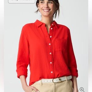 NWT J Crew Factory Gauze button up shirt in bright cerise